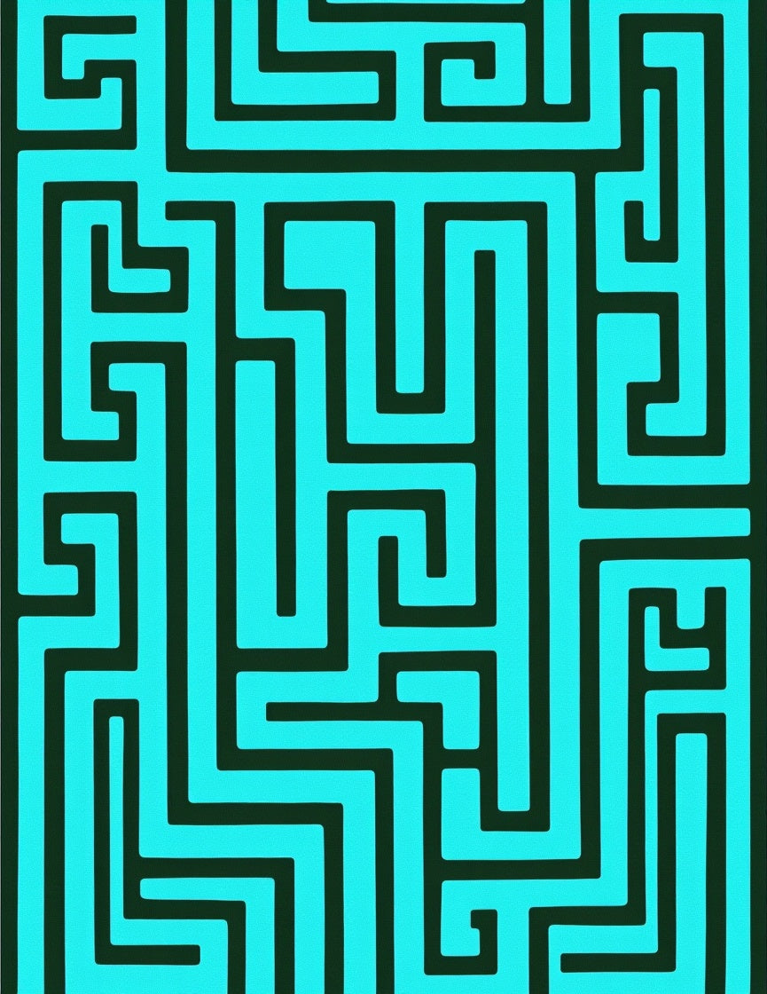 Bright Teal Black Maze Geometric Rug