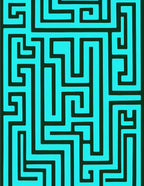 Bright Teal Black Maze Geometric Rug