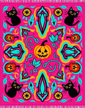 Bright Pink Halloween Black Cat Pumpkin Rug