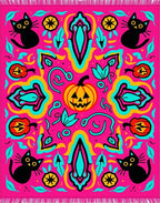 Bright Pink Halloween Black Cat Pumpkin Rug