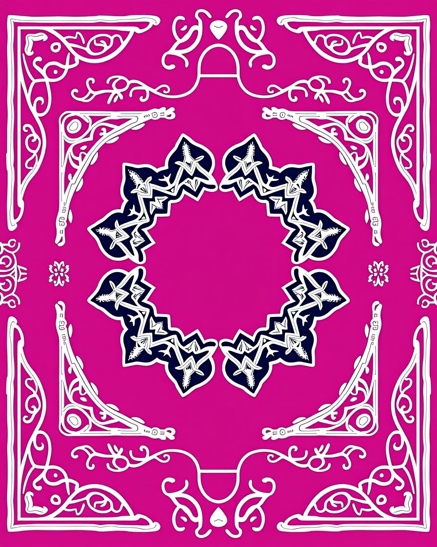 Fuchsia Starburst Medallion Corner Accents Rug