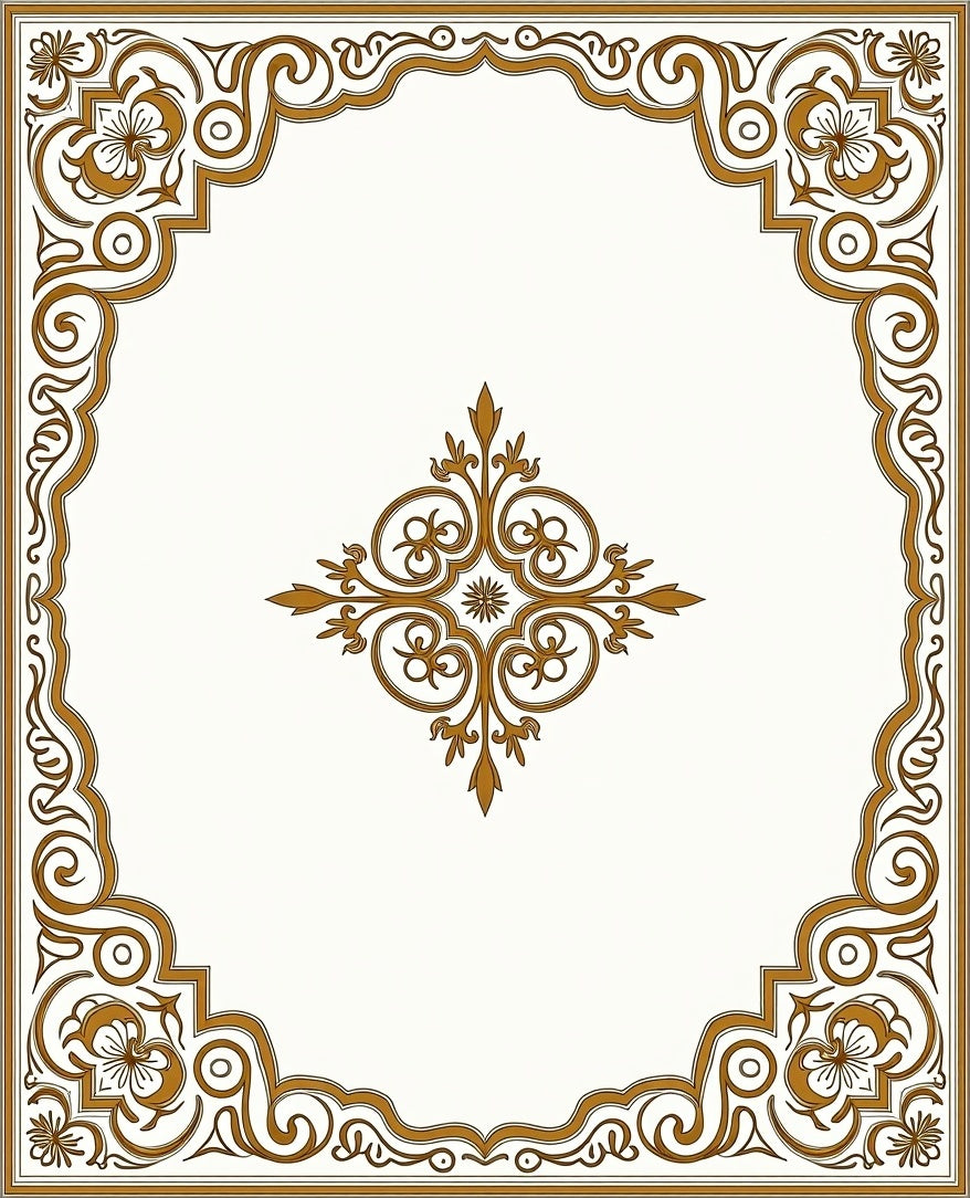 Ornate Golden Scrollwork Accent Rug