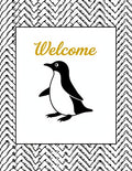 Black White Penguin Golden Welcome Art Rug