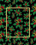 Festive Holly Berry Branches Black Rug