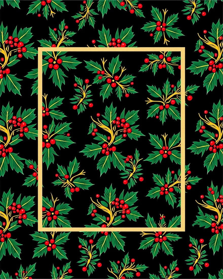 Festive Holly Berry Branches Black Rug