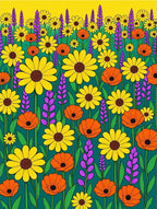 Sunny Yellow Orange Floral Field Rug