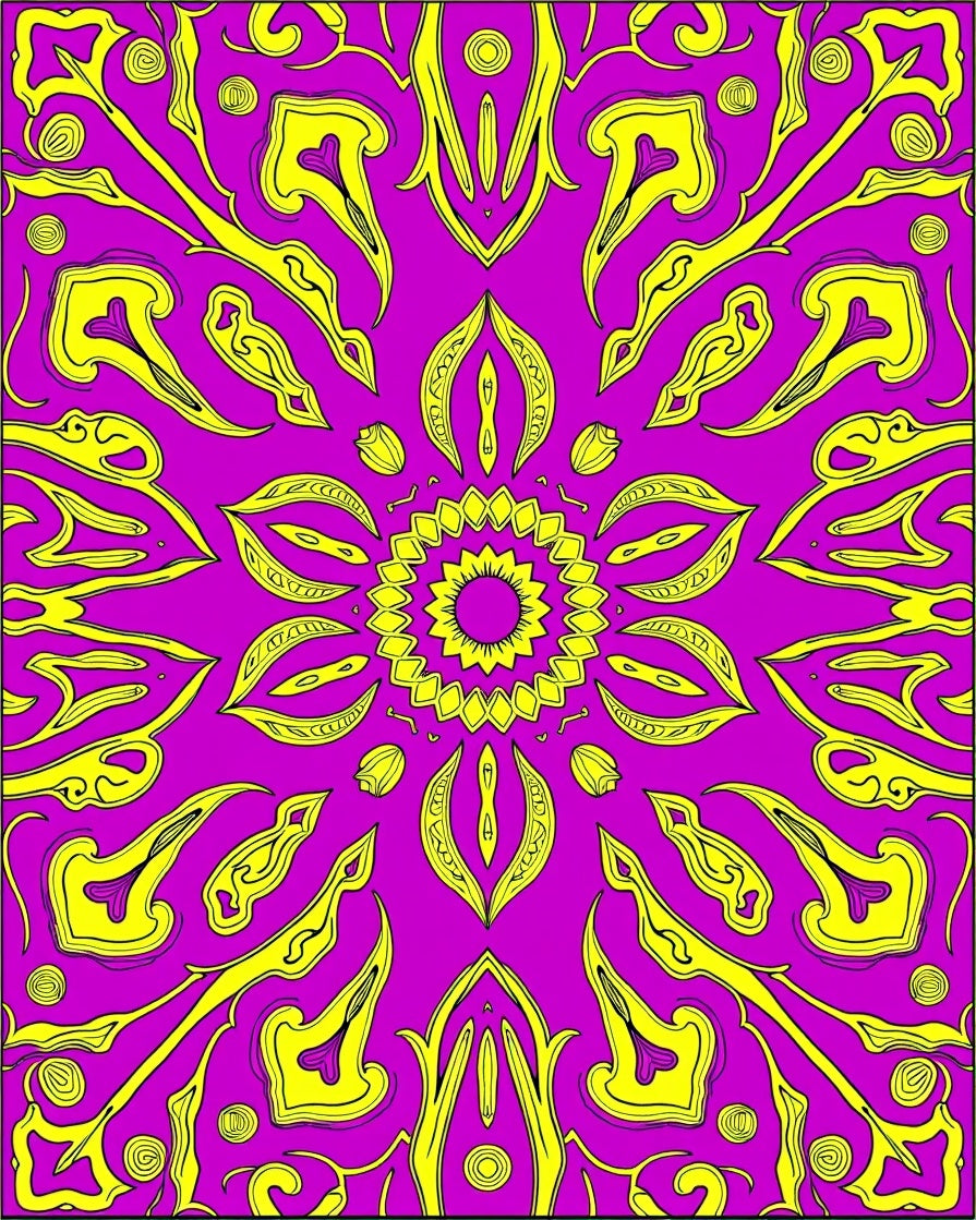 Bright Fuchsia Yellow Symmetrical Bloom Rug