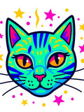 Vibrant Teal Cat Starburst Celebration Rug