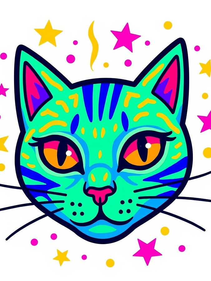 Vibrant Teal Cat Starburst Celebration Rug