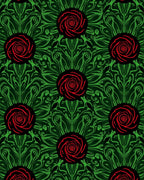 Dark Emerald Red Rose Swirls Rug