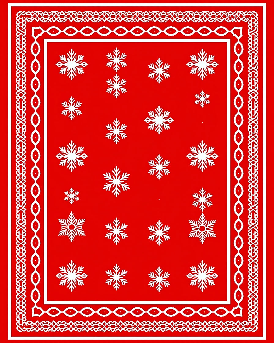 Red White Snowflake Ornate Border Rug