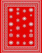 Red White Snowflake Ornate Border Rug