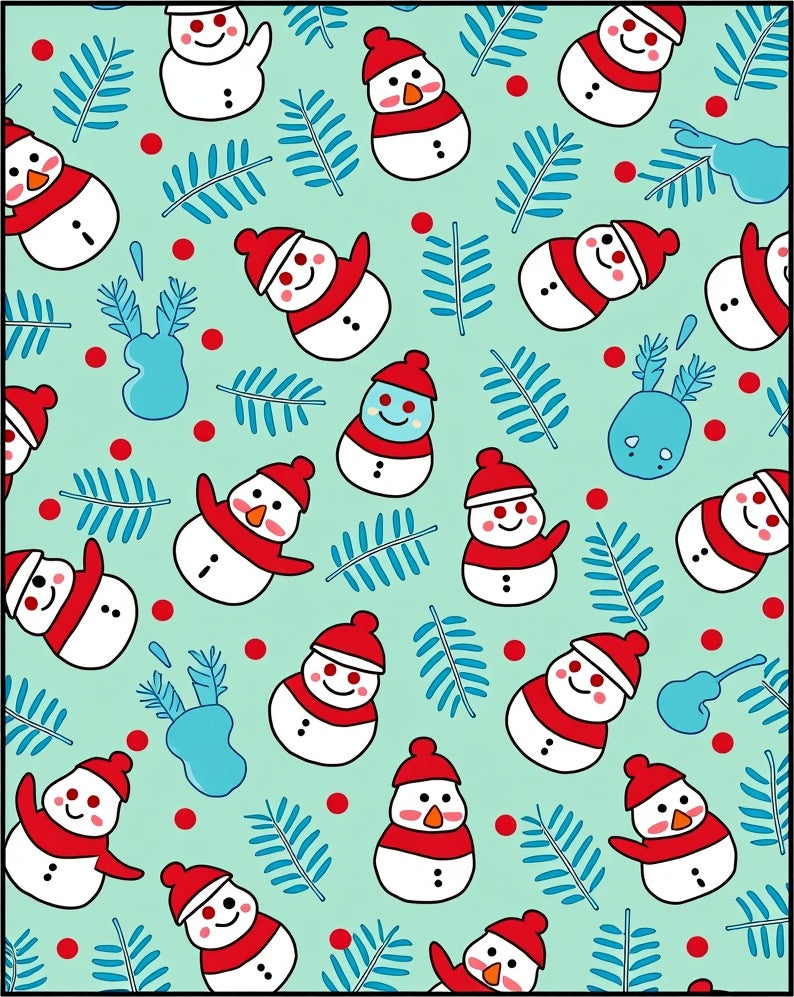 Charming Snowman Red Berries Winter Foliage Rug