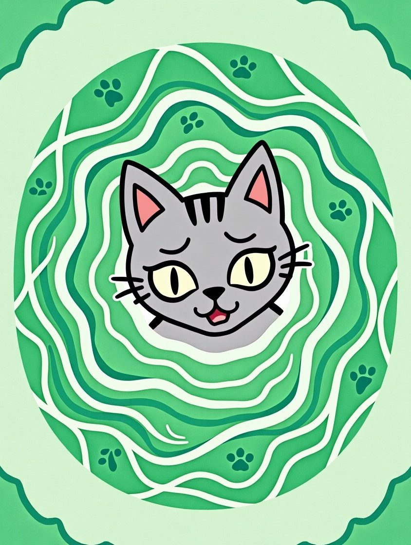 Cute Gray Cat Green Swirl Paw Prints Rug