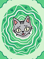 Cute Gray Cat Green Swirl Paw Prints Rug