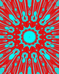 Vibrant Red Cyan Radial Explosion Rug