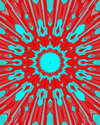 Vibrant Red Cyan Radial Explosion Rug