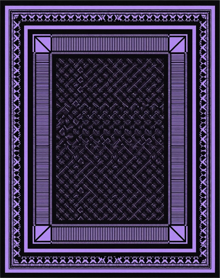 Purple and Black Geometric Border Rug