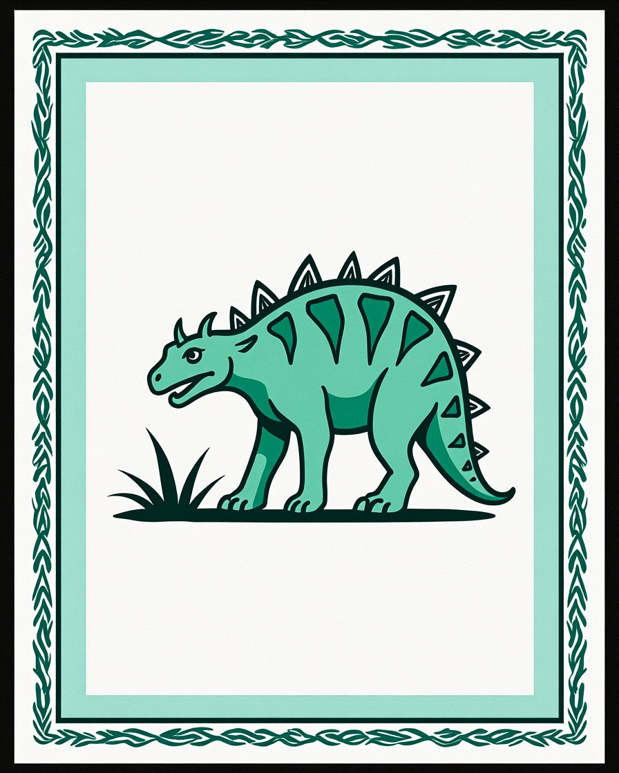 Green Dino Grass Border Rug