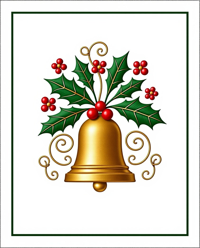 Golden Holly Bell Christmas Swirls Rug