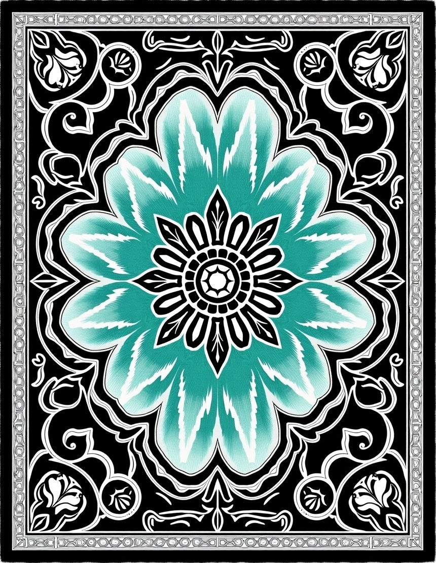 Turquoise Teal Floral Medallion Rug