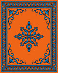 Bold Blue Orange Floral Frame Rug