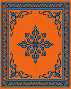 Bold Blue Orange Floral Frame Rug