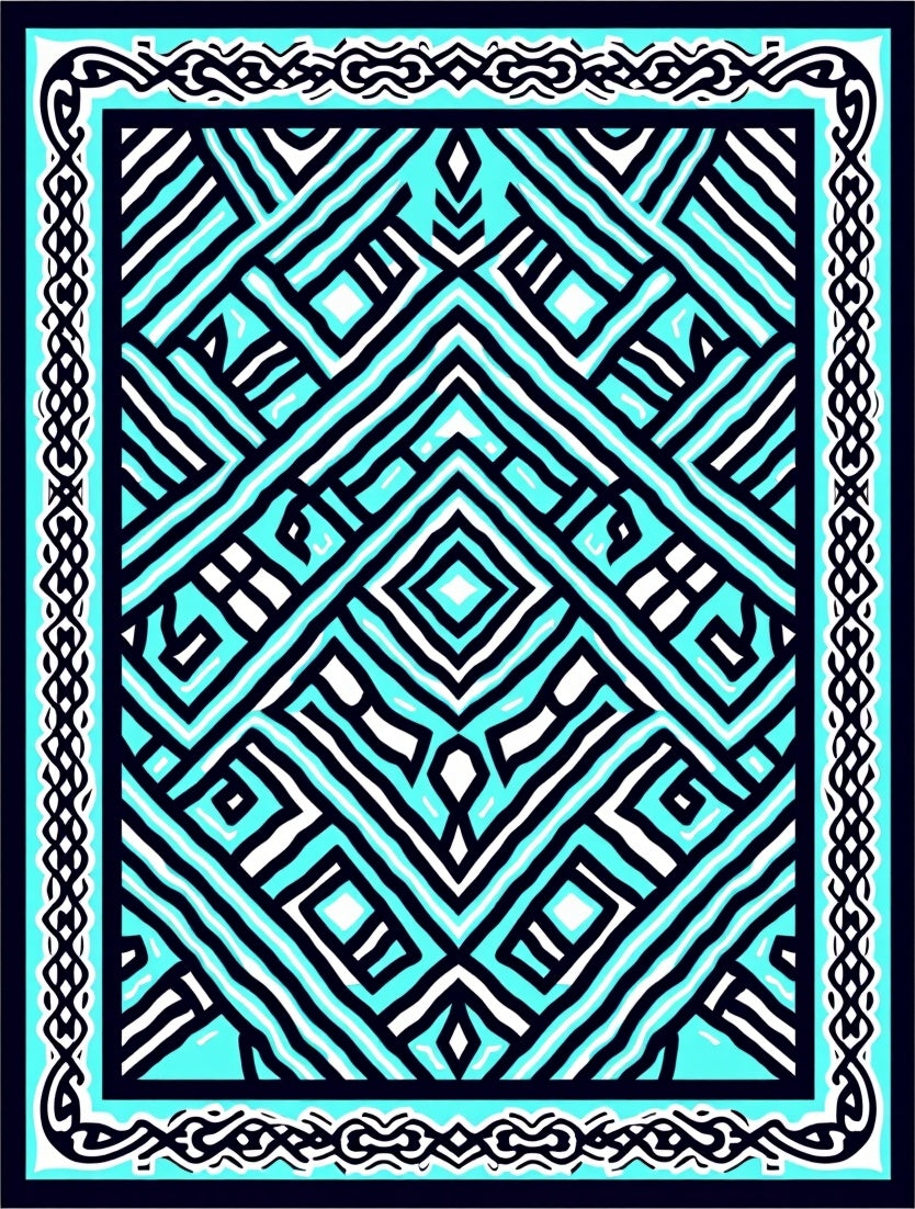 Aqua Black Geometric Interlocking Lines Rug