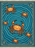 Orange Crabs Amidst Blue Swirling Waves Rug