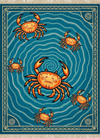 Orange Crabs Amidst Blue Swirling Waves Rug