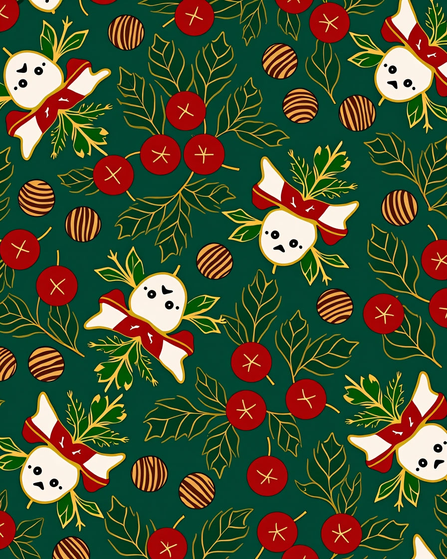 Green White Red Christmas Character Garland Rug