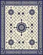 Navy Blue Medallion Geometric Cream Rug