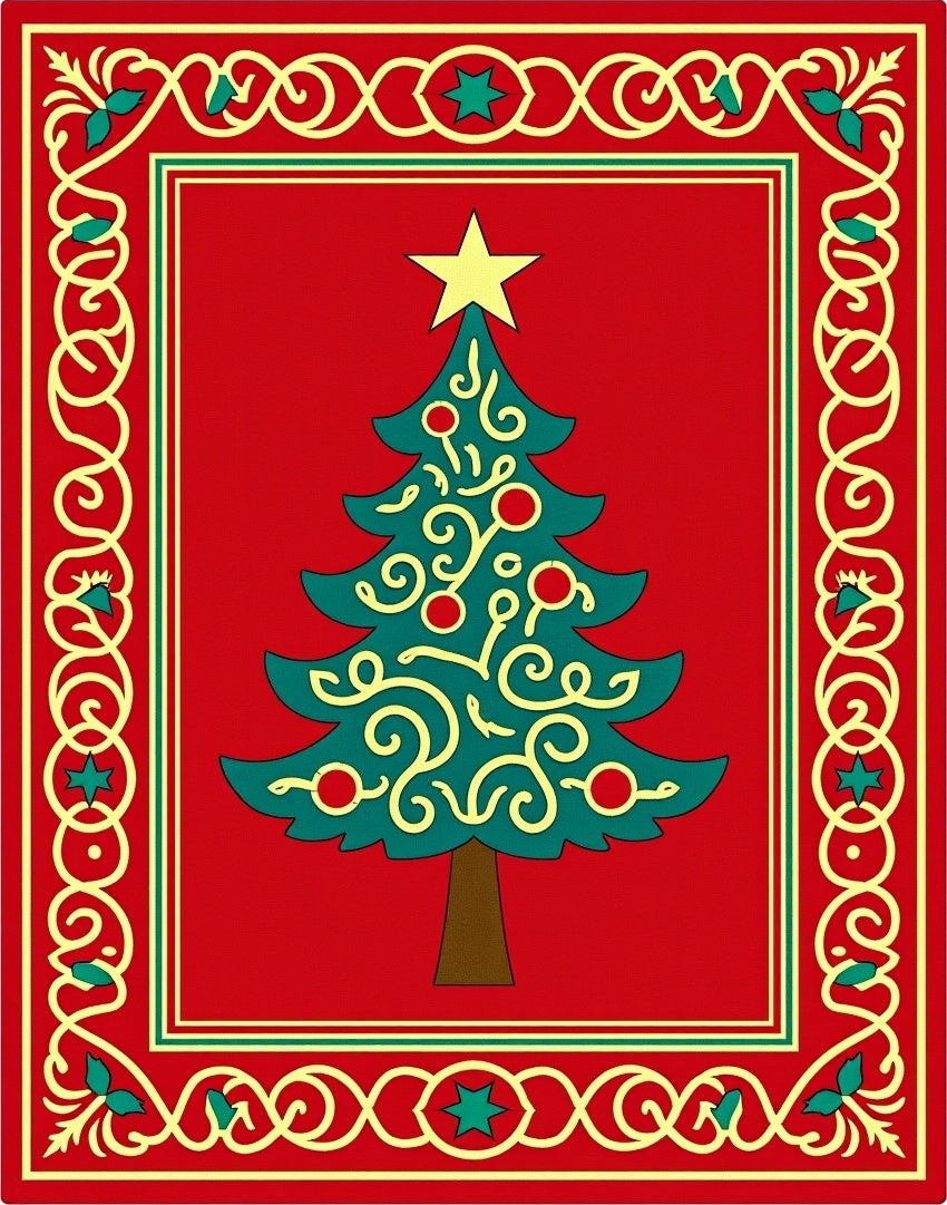 Red Christmas Tree Garland Rug