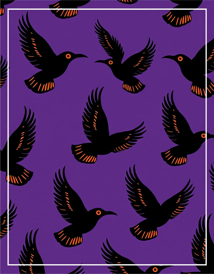 Purple Flying Black Birds Orange Eyes Rug