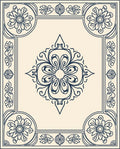 Navy Cream Floral Medallion Frame Rug
