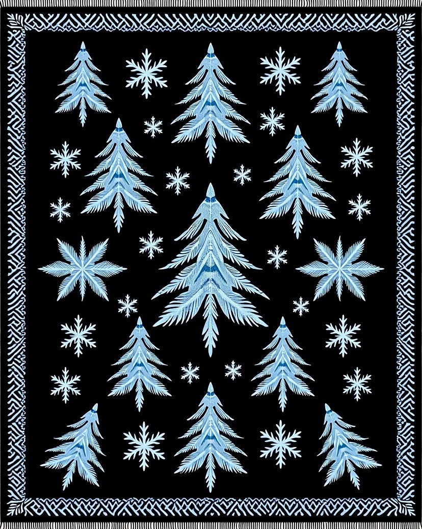 Winter Forest Blue Snowflake Trees Rug