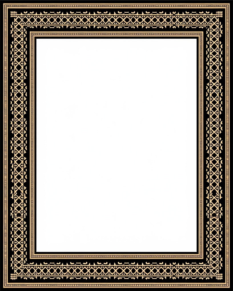 Ornate Black Gold Geometric Border Rug