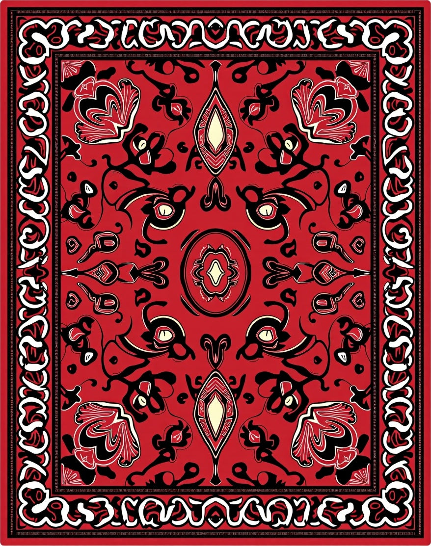 Bold Red Floral Medallion Border Rug