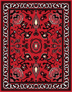 Bold Red Floral Medallion Border Rug