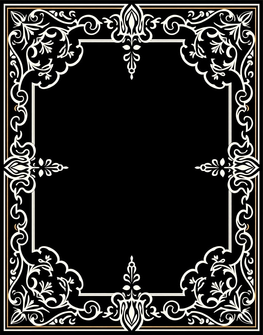Elegant Black White Floral Border Rug
