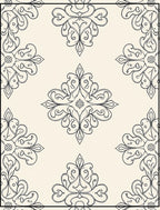 Cream Black Ornate Floral Medallion Rug
