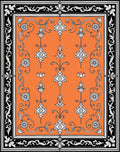 Orange Ivory Floral Scroll Border Rug