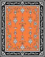Orange Ivory Floral Scroll Border Rug