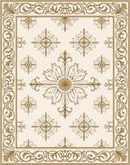 Golden Cream Floral Medallion Border Rug