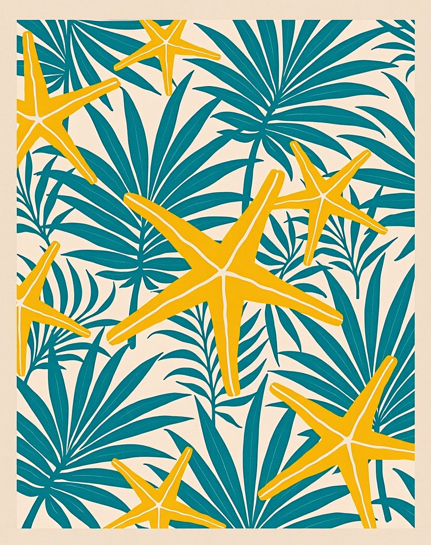 Yellow Starfish Tropical Leaf Rug