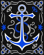 Nautical Blue White Anchor Rope Border Rug