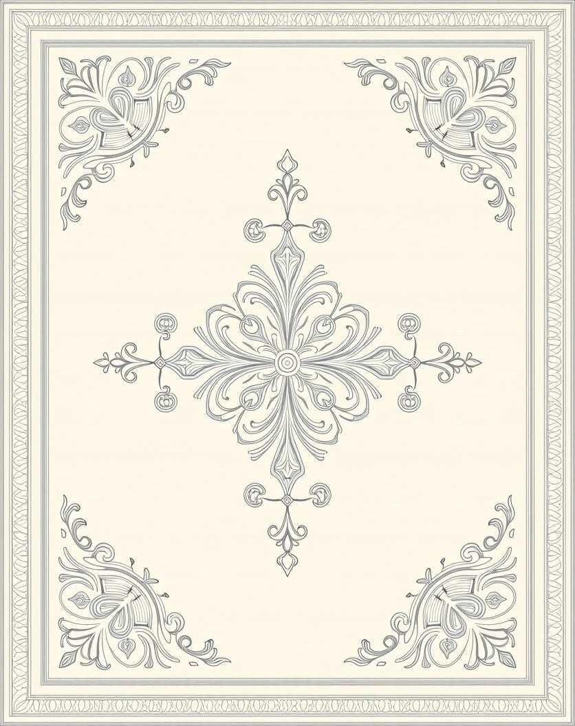 Cream Gray Antique Floral Scroll Rug