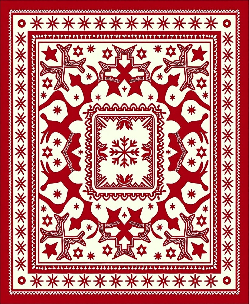 Crimson Folk Art Star Motif Rug