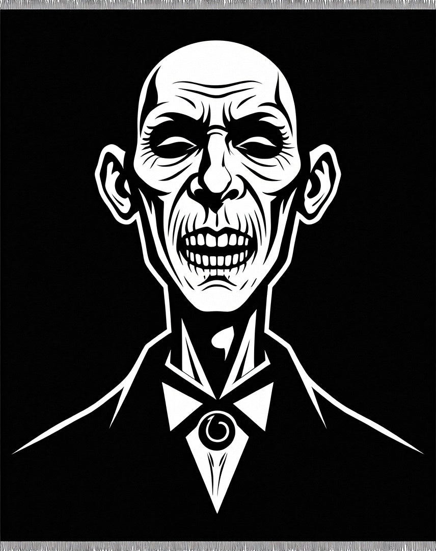 Bold Black White Grotesque Portrait Rug
