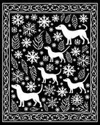 White Dogs Snowflakes Border Art Rug